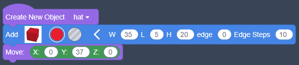 the same code as earlier, with the box options W(35) and L(5), with a Move block underneath, the options are X(0), Y(37), Z(0)